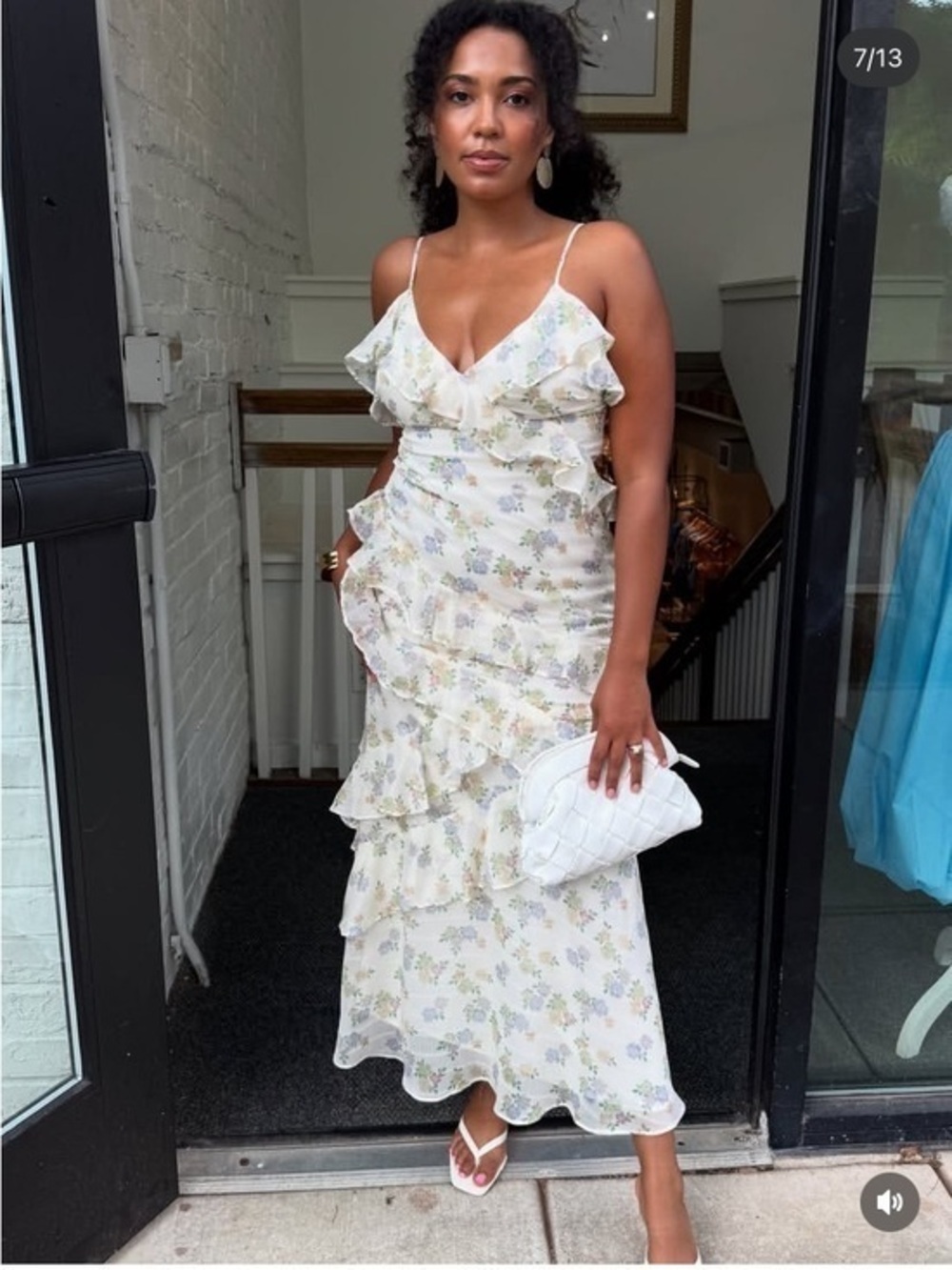 White Floral Ruffle tiered Midi Dress